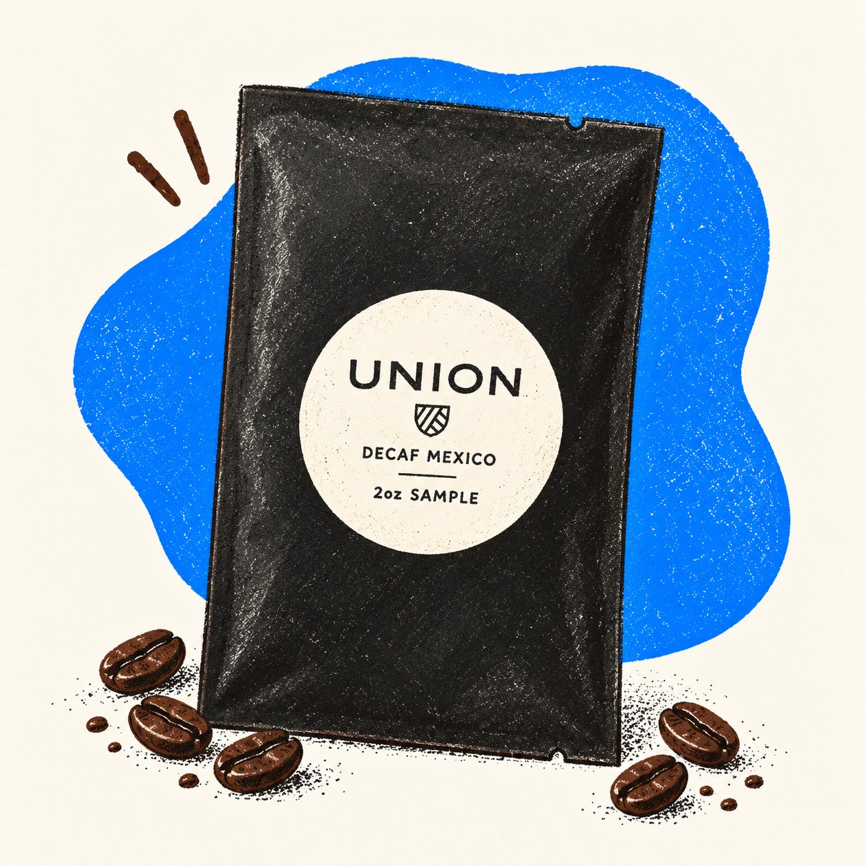 Hand-drawn 2oz sample pack of Decaf Mexico Fair Trade Organic